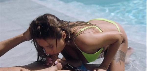  VIXEN Stunning brunette has fantasy threesome on vacation